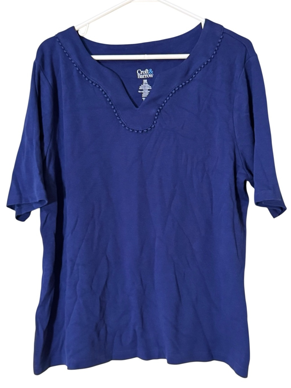 Croft & Barrow Women Size XXL Cotton Embroidered Shirt Top Blue V Neck Everyday